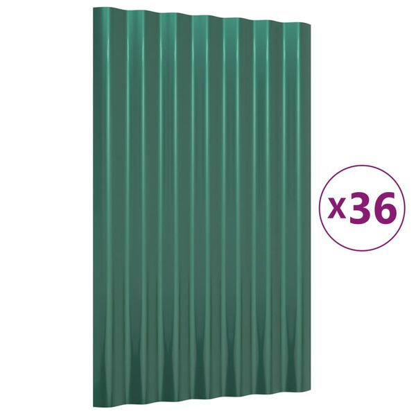 vidaXL Panneaux de toit 36 pcs Acier galvanis&eacute; Vert 60x36 cm