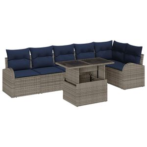 vidaXL Ensemble de canap&eacute; de jardin 7 pcs Gris et bleu marine