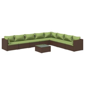 vidaXL Salon de jardin 9 pcs avec coussins r&eacute;sine tress&eacute;e marron