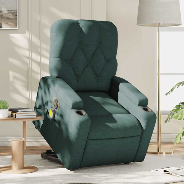 vidaXL Fauteuil inclinable de massage électrique vert foncé tissu