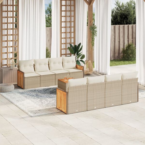 vidaXL Salon de jardin avec coussins 9 pcs beige r&eacute;sine tress&eacute;e