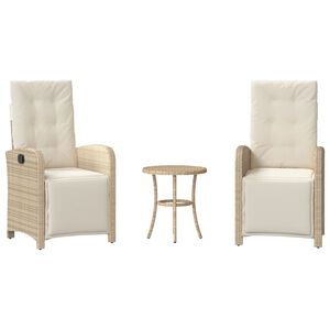 vidaXL Ensemble de bistro 3 pcs avec coussins beige résine tressée