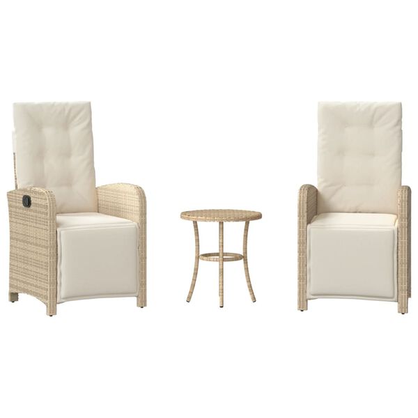 vidaXL Ensemble de bistro 3 pcs avec coussins beige résine tressée