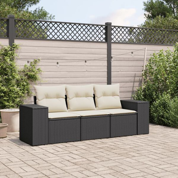 vidaXL Salon de jardin 3 pcs avec coussins noir r&eacute;sine tress&eacute;e