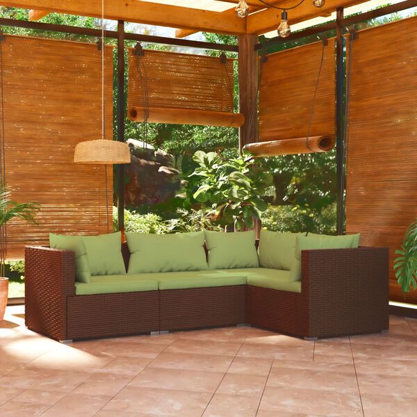 vidaXL Salon de jardin 4 pcs avec coussins R&eacute;sine tress&eacute;e Marron