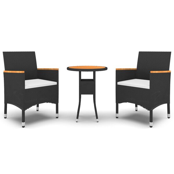 vidaXL Ensemble à manger de jardin 3 pcs Résine tressée Noir