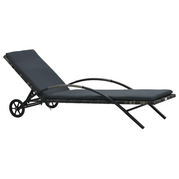 vidaXL Chaise longue avec coussin et roues R&eacute;sine tress&eacute;e Anthracite