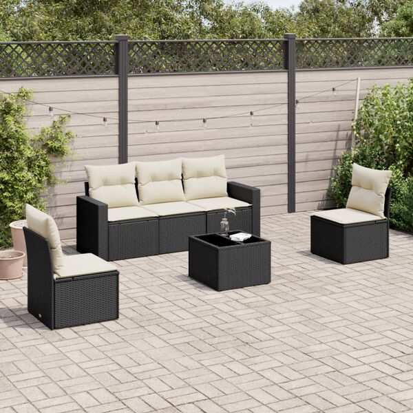 vidaXL Salon de jardin 6 pcs avec coussins noir r&eacute;sine tress&eacute;e