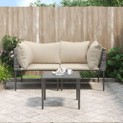 vidaXL Salon de jardin 3 pcs avec coussins Gris Résine tressée