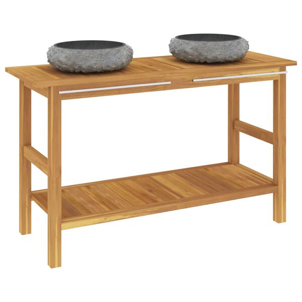 vidaXL Armoire de salle de bain et lavabos en marbre noir Teck massif