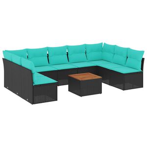 vidaXL Salon de jardin 10 pcs avec coussins noir r&eacute;sine tress&eacute;e