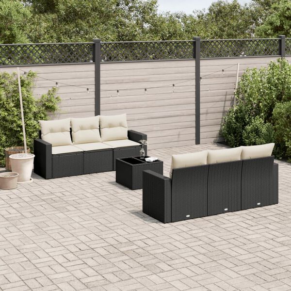 vidaXL Salon de jardin 7 pcs avec coussins noir r&eacute;sine tress&eacute;e