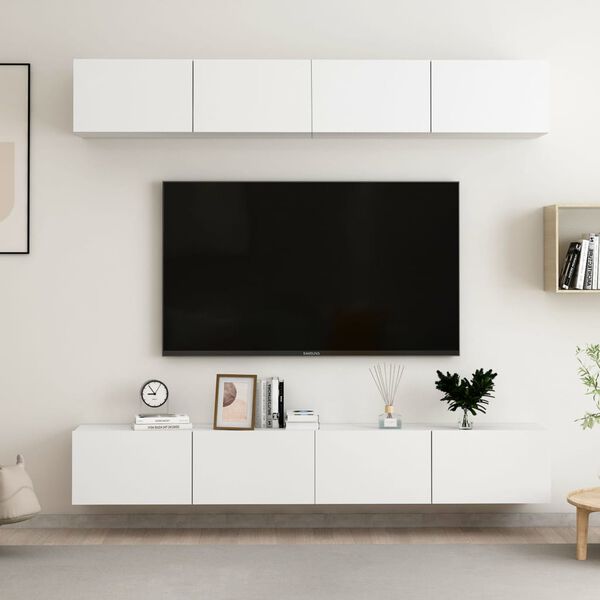 vidaXL Meubles TV 4 pcs Blanc 100x30x30 cm Bois d'ing&eacute;nierie