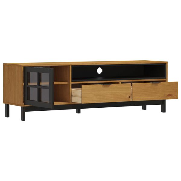 vidaXL Meuble TV avec porte vitr&eacute;e FLAM 158x40x50cm bois massif de pin