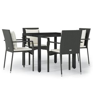 vidaXL Ensemble &agrave; manger de jardin coussins 5pcs Noir R&eacute;sine tress&eacute;e