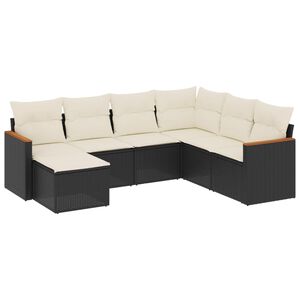 vidaXL Salon de jardin 7 pcs avec coussins noir r&eacute;sine tress&eacute;e