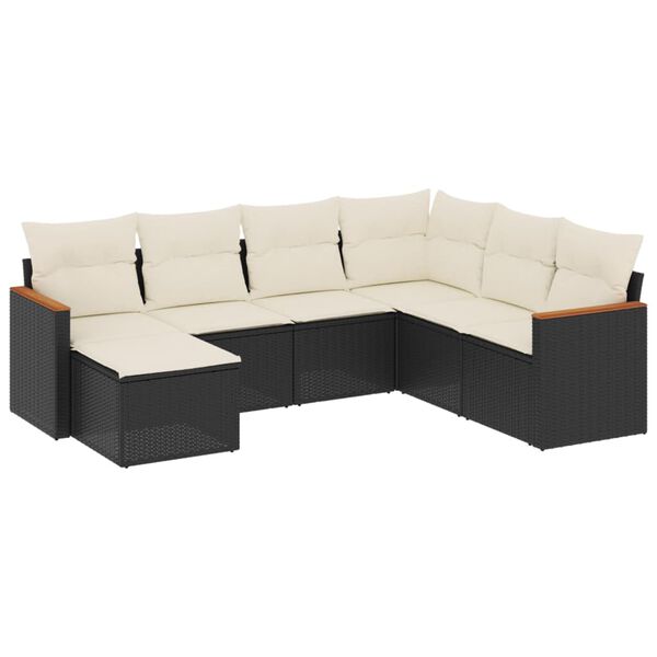 vidaXL Salon de jardin 7 pcs avec coussins noir r&eacute;sine tress&eacute;e