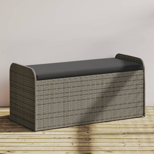 vidaXL Banc de rangement avec coussin gris 115x51x52 cm r&eacute;sine tress&eacute;e