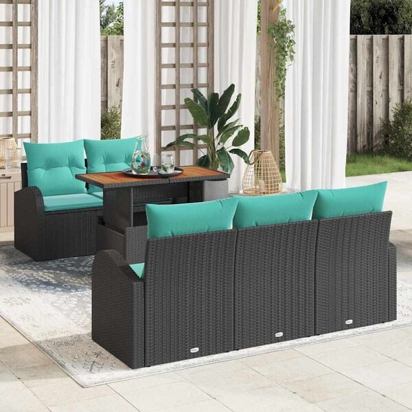 vidaXL Ensemble de canap&eacute; de jardin 6 pcs Noir Poly rotin
