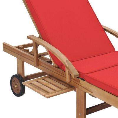 vidaXL Chaises longues avec coussins lot de 2 bois teck solide Rouge