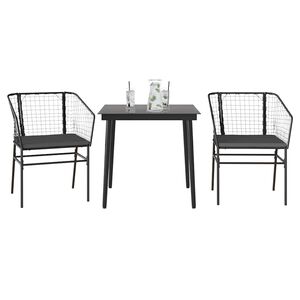 vidaXL Ensemble &agrave; manger de jardin et coussins 3 pcs noir rotin verre