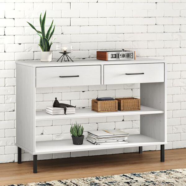 vidaXL Armoire console avec pieds en m&eacute;tal Blanc Bois pin massif OSLO