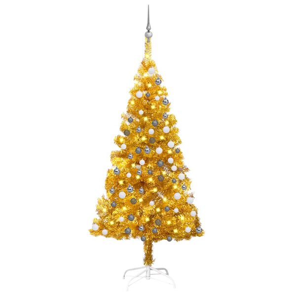vidaXL Arbre de No&euml;l artificiel pr&eacute;-&eacute;clair&eacute; et boules dor&eacute; 120 cm PET