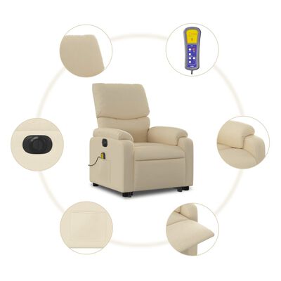 vidaXL Fauteuil inclinable de massage électrique crème tissu