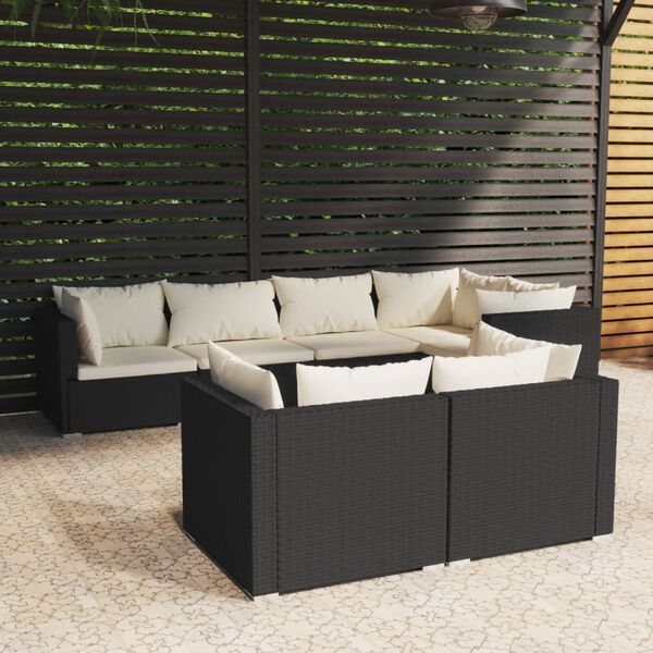 vidaXL Salon de jardin 7 pcs avec coussins Noir R&eacute;sine tress&eacute;e