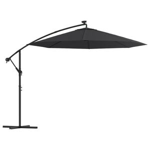 vidaXL Parasol de jardin en porte-&agrave;-faux et lumi&egrave;res LED m&acirc;t en acier