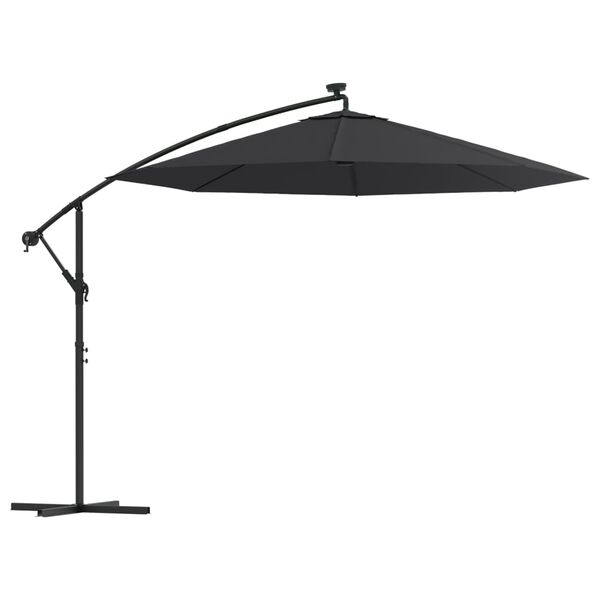 vidaXL Parasol de jardin en porte-&agrave;-faux et lumi&egrave;res LED m&acirc;t en acier
