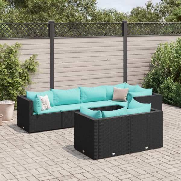 vidaXL Salon de jardin 7 pcs avec coussins Noir Résine tressée