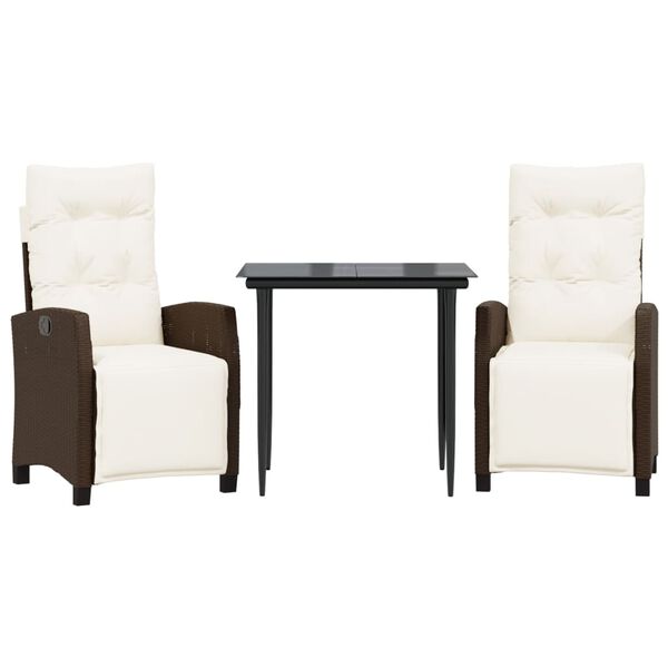 vidaXL Ensemble à manger de jardin 3 pcs et coussins marron poly rotin