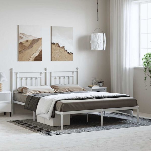 vidaXL Cadre de lit métal sans matelas et tête de lit blanc 183x213 cm