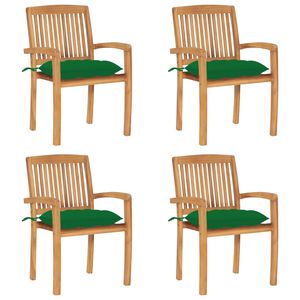 vidaXL Chaises de jardin empilables avec coussins lot de 4 Teck solide