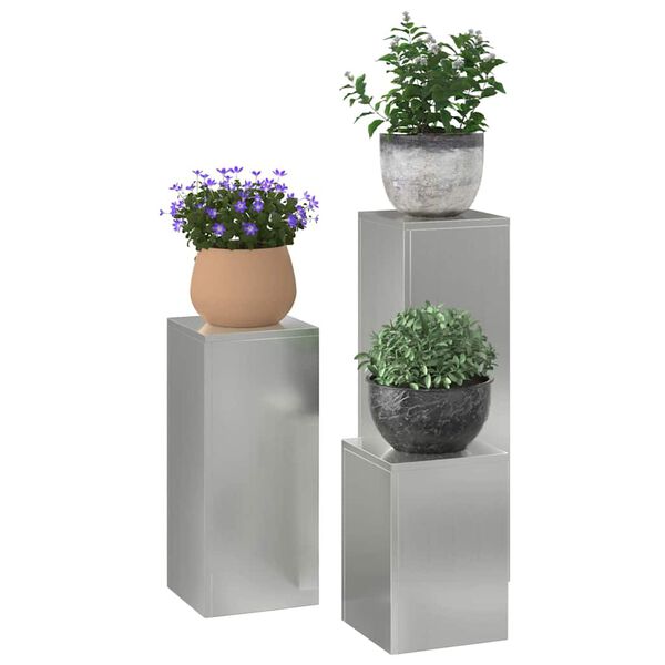 vidaXL Support de Plante 3 pcs Argent Acier galvanisé