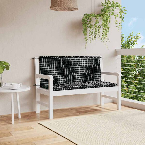 vidaXL Coussins de banc de jardin lot de 2 carreaux noir 120x50x7 cm