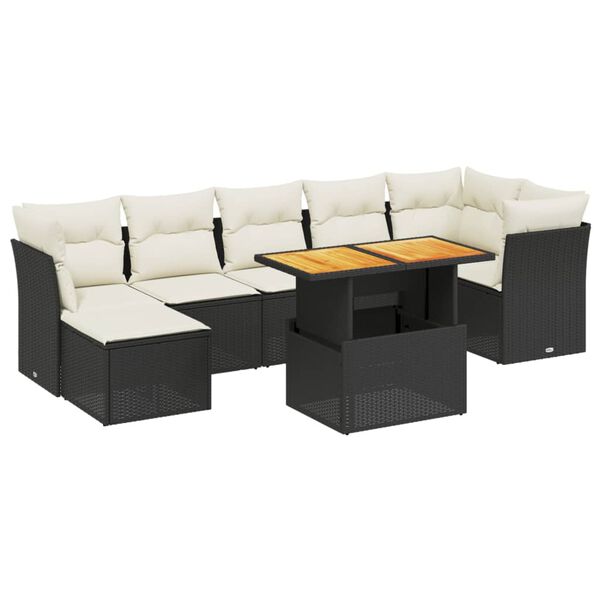 vidaXL Salon de jardin 8 pcs avec coussins noir r&eacute;sine tress&eacute;e