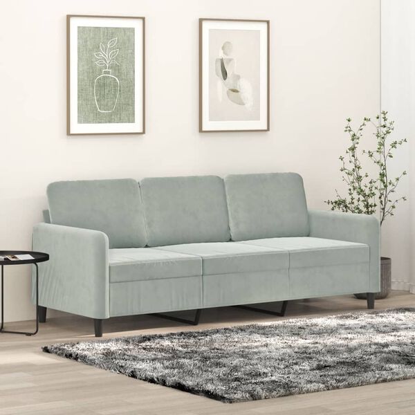 vidaXL Canap&eacute; &agrave; 3 places Gris clair 180 cm Velours