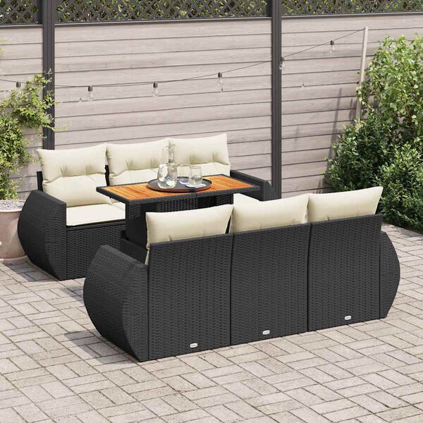 vidaXL Salon de jardin 7 pcs avec coussins noir r&eacute;sine tress&eacute;e