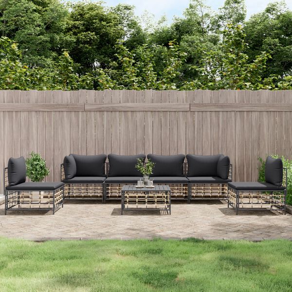 vidaXL Salon de jardin 7 pcs avec coussins anthracite r&eacute;sine tress&eacute;e