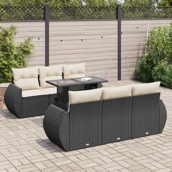 vidaXL Salon de jardin 7 pcs avec coussins noir r&eacute;sine tress&eacute;e