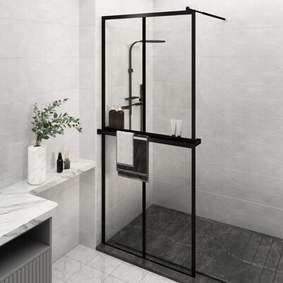 vidaXL Paroi de douche avec étagère Noir 100x195cm Verre ESG&Aluminium