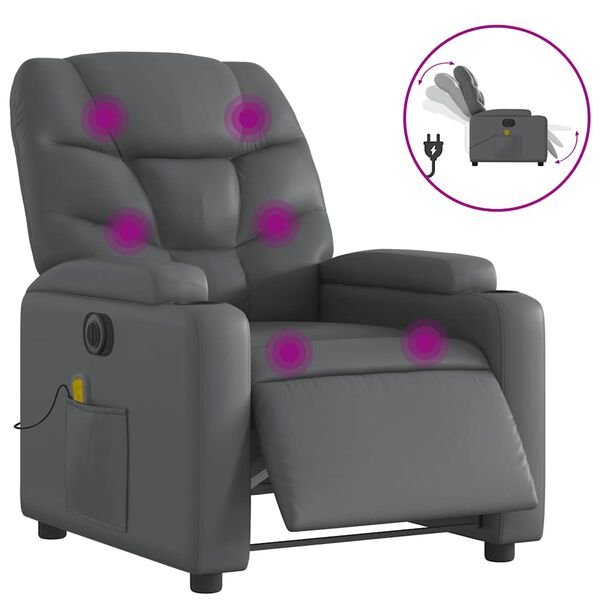 vidaXL Fauteuil inclinable de massage électrique gris similicuir