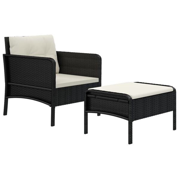 vidaXL Salon de jardin 2 pcs avec coussins Noir R&eacute;sine tress&eacute;e