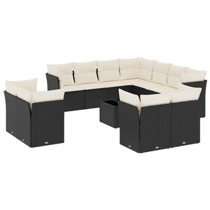 vidaXL Salon de jardin 12 pcs avec coussins noir r&eacute;sine tress&eacute;e
