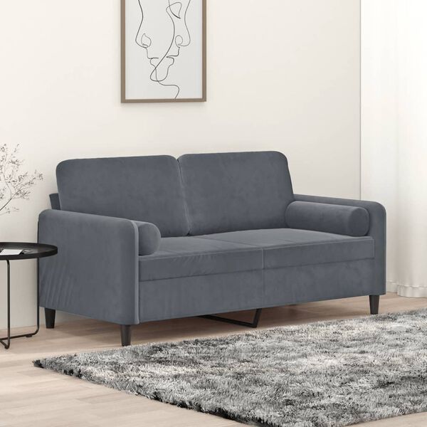 vidaXL Canap&eacute; 2 places avec oreillers gris fonc&eacute; 140 cm velours