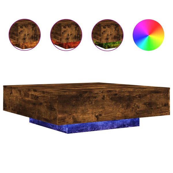 vidaXL Table basse avec lumi&egrave;res LED ch&ecirc;ne fum&eacute; 100x100x31 cm