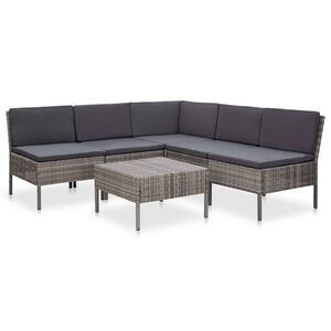 vidaXL Salon de jardin 6 pcs avec coussins r&eacute;sine tress&eacute;e gris