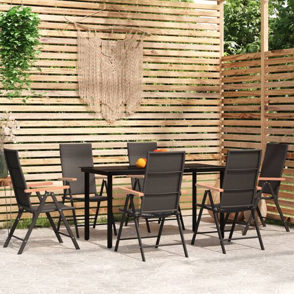 vidaXL Ensemble &agrave; manger de jardin 7 pcs Noir